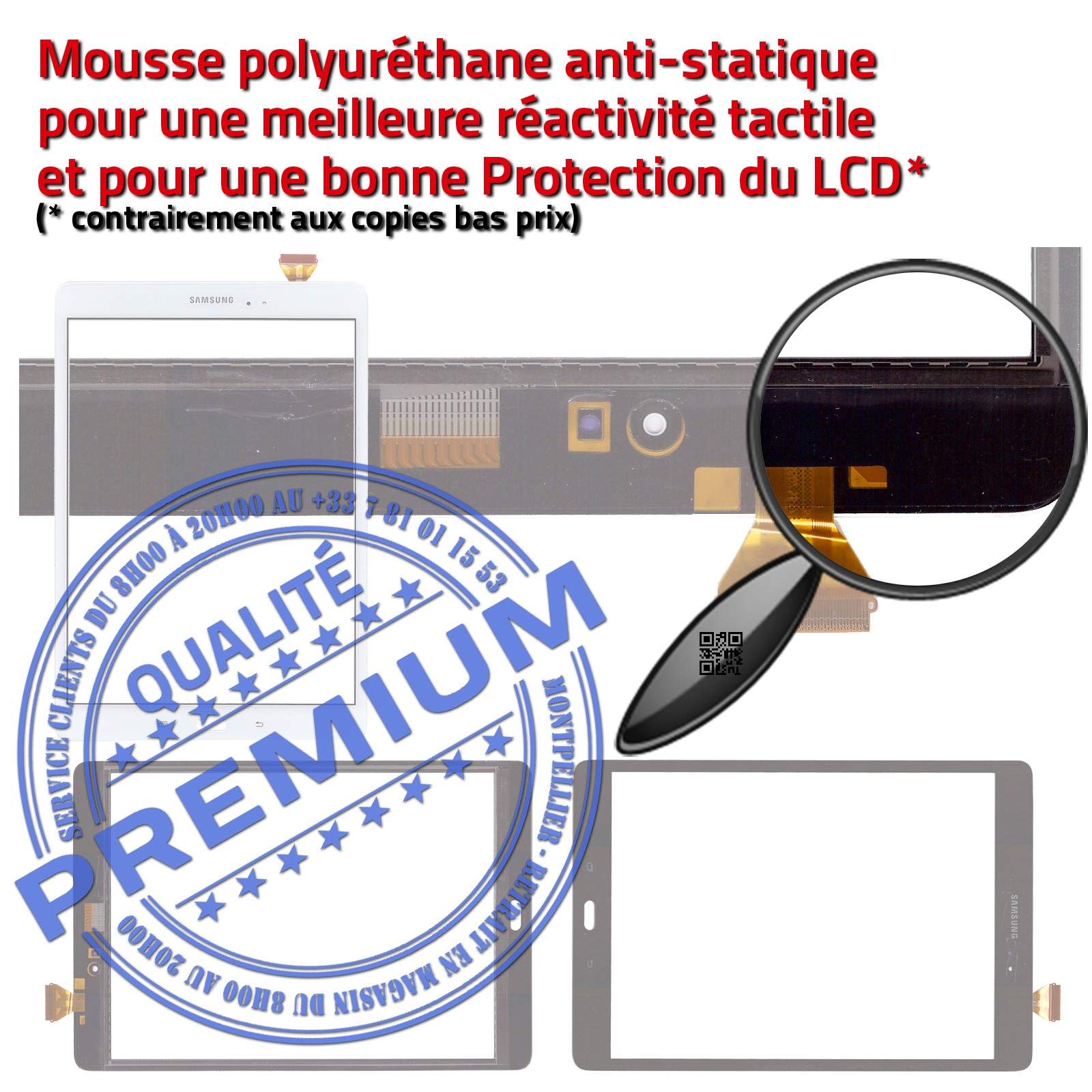 Ecran Gris Anthracite Samsung SM T551 Galaxy TAB-A 9.7 Verre Qualité Supérieure PREMIUM Vitre Tactile Grise Assemblée Adhésif