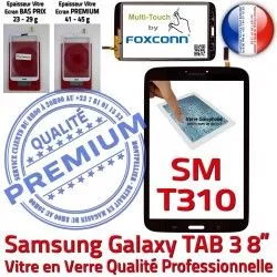 Prémonté Samsung en in TAB3 Supérieure Tactile Ecran Verre Coller 8 SM-T310 Qualité Galaxy Vitre Noir PREMIUM à Assemblée Noire