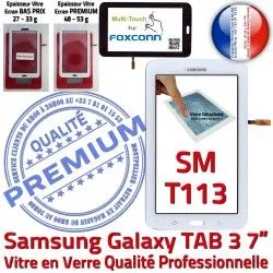 PREMIUM Ecran Assemblée en Supérieure T113 Qualité Samsung Tactile LCD TAB3 Verre Vitre Galaxy Blanche Blanc Adhésif Prémonté LITE SM SM-T113