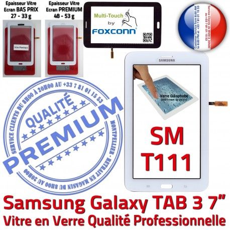 TAB3 LITE SM T111 Blanche SM-T111 Blanc Adhésif Samsung Supérieure Prémonté Tactile PREMIUM Assemblée LCD en Galaxy Verre Vitre Ecran Qualité
