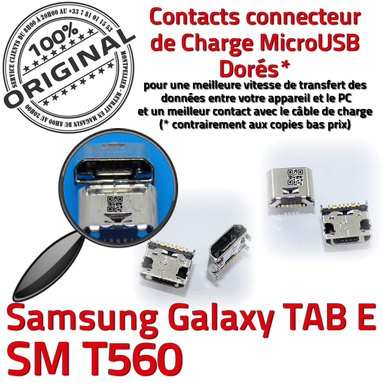 ORIGINAL Samsung Galaxy TAB E SM T560 Connecteur de charge à souder Micro USB Pins Dorés Dock Prise Connector Chargeur 9 inch