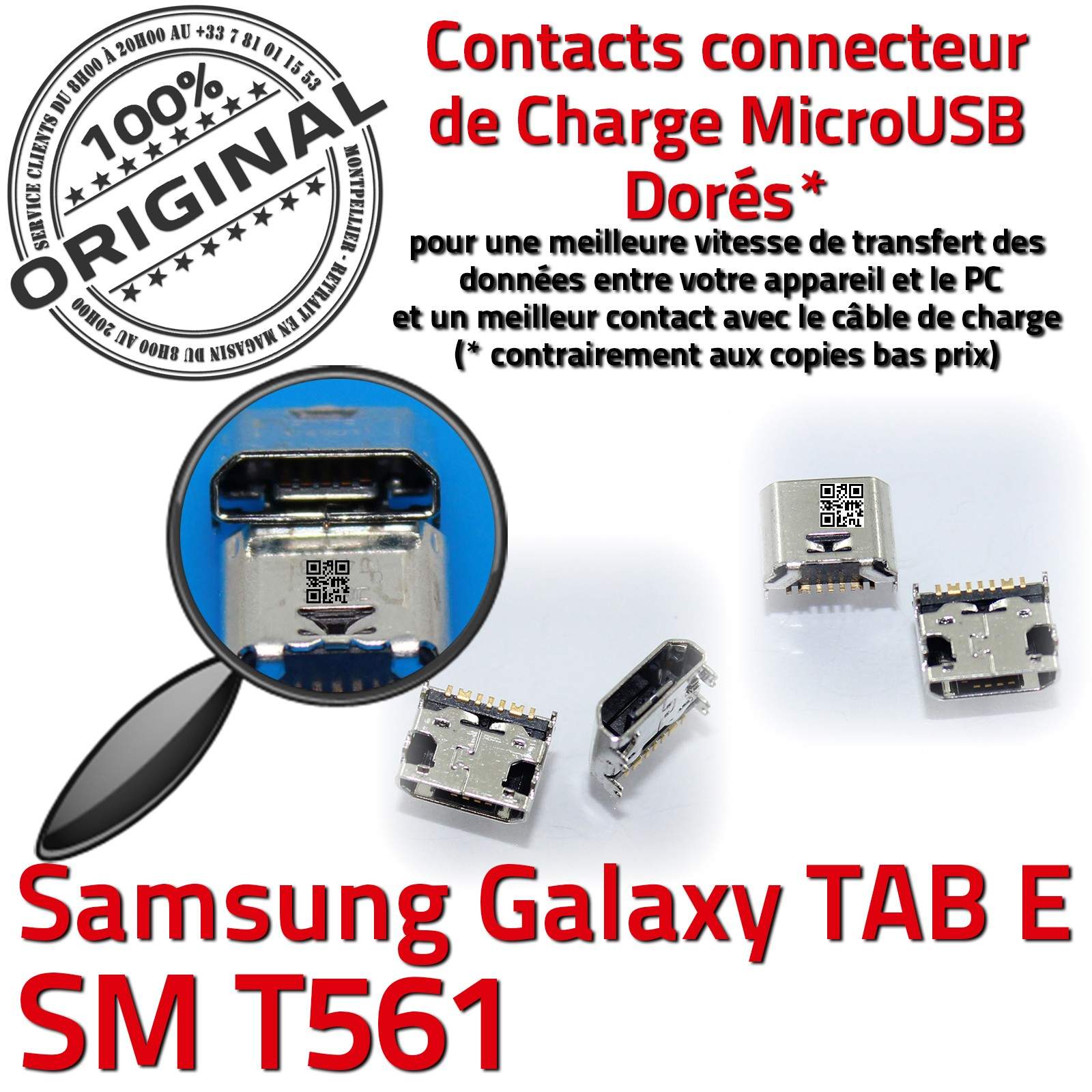 ORIGINAL Samsung Galaxy TAB E SM T561 Connecteur de charge à souder Micro USB Pins Dorés Dock Prise Connector Chargeur 9 inch