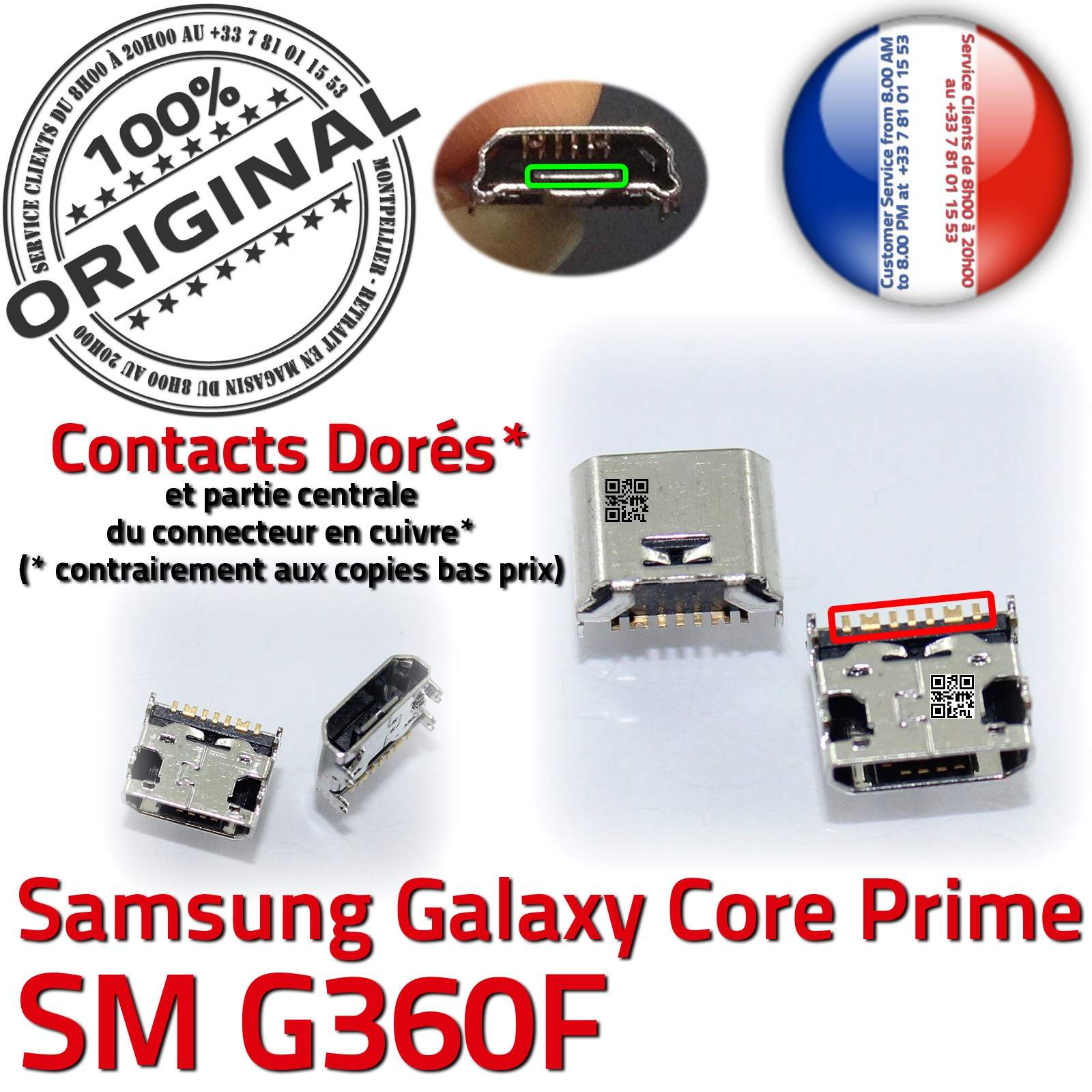 ORIGINAL Samsung Galaxy Core Prime SM G360F Connecteur de charge à souder Micro USB Pins Dorés Prise Connector Chargeur Qualité