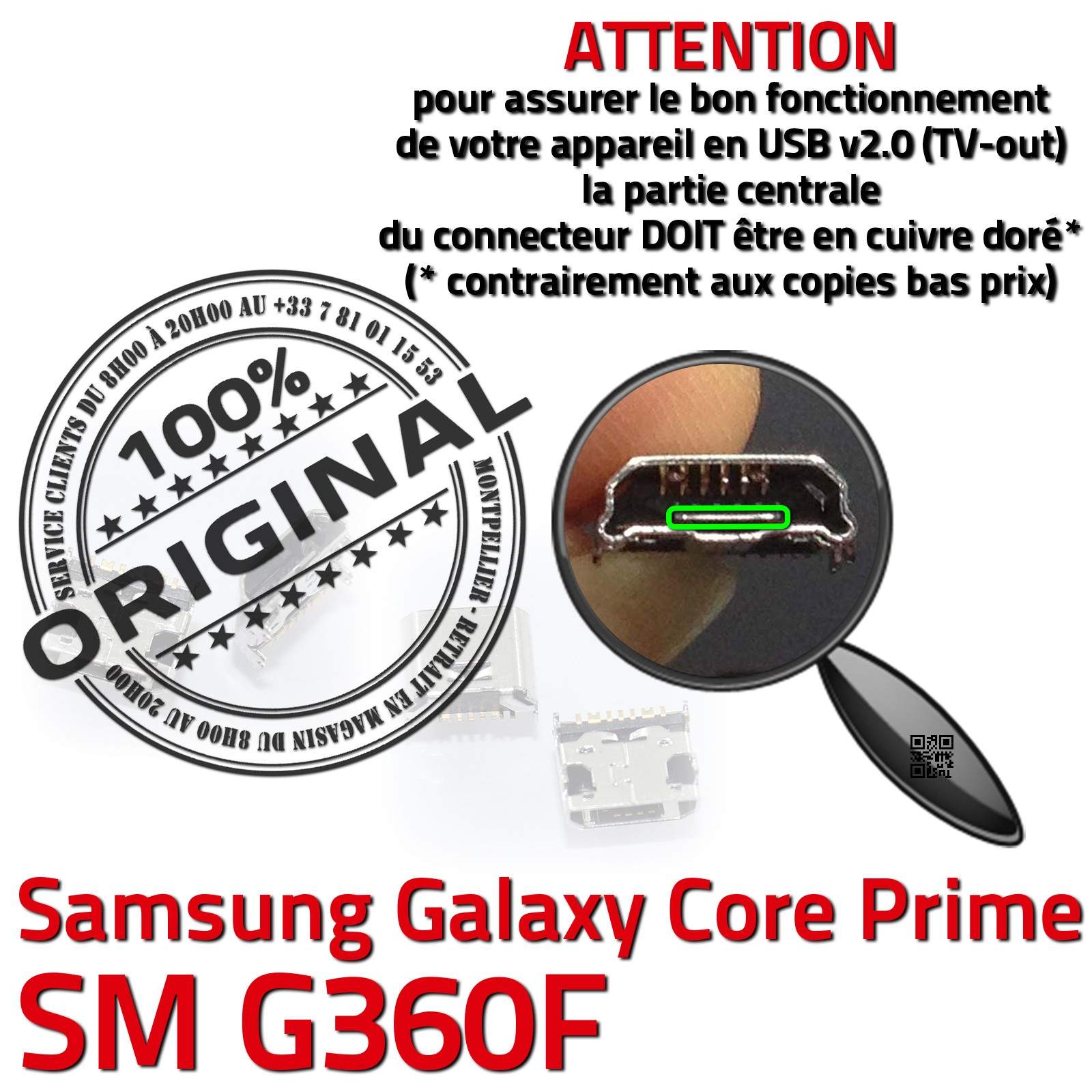 Changer Jack Connexion Câble Soudure Carte Mère Prise Chargeur Téléphone Remplacement PORT Micro USB Contacts Qualité Démontage Smartphone Samsung Galaxy Core Prime SM-G360F SM G360F Connecteur de Charge à souder Réparation Changement micro-soudure Pins
