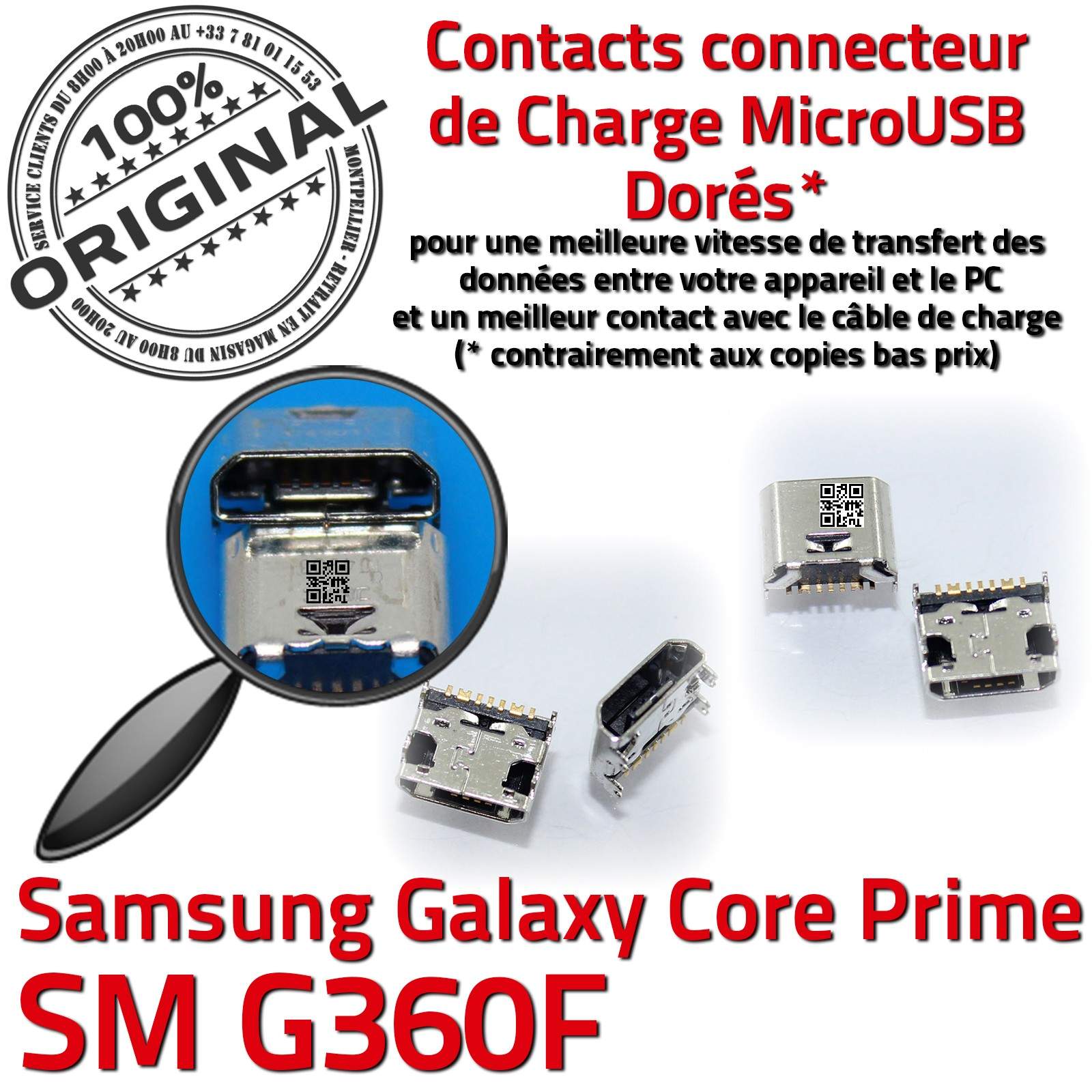 ORIGINAL Samsung Galaxy Core Prime SM G360F Connecteur de charge à souder Micro USB Pins Dorés Prise Connector Chargeur Qualité