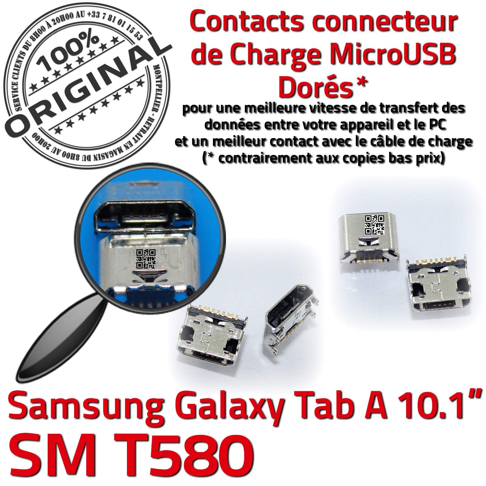 ORIGINAL Samsung Galaxy TAB A SM T580 Connecteur de charge à souder Micro USB Pins Dorés Dock Prise Connector Chargeur 10.1 inch