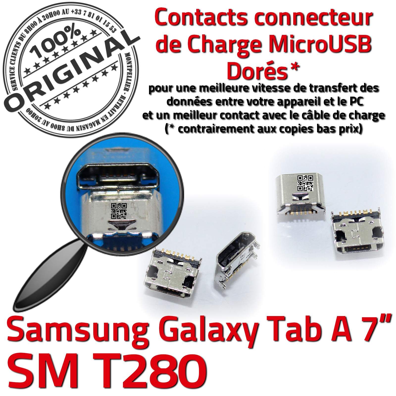 ORIGINAL Samsung Galaxy TAB A SM T280 Connecteur de charge à souder Micro USB Pins Dorés Dock Prise Connector Chargeur 7 inch