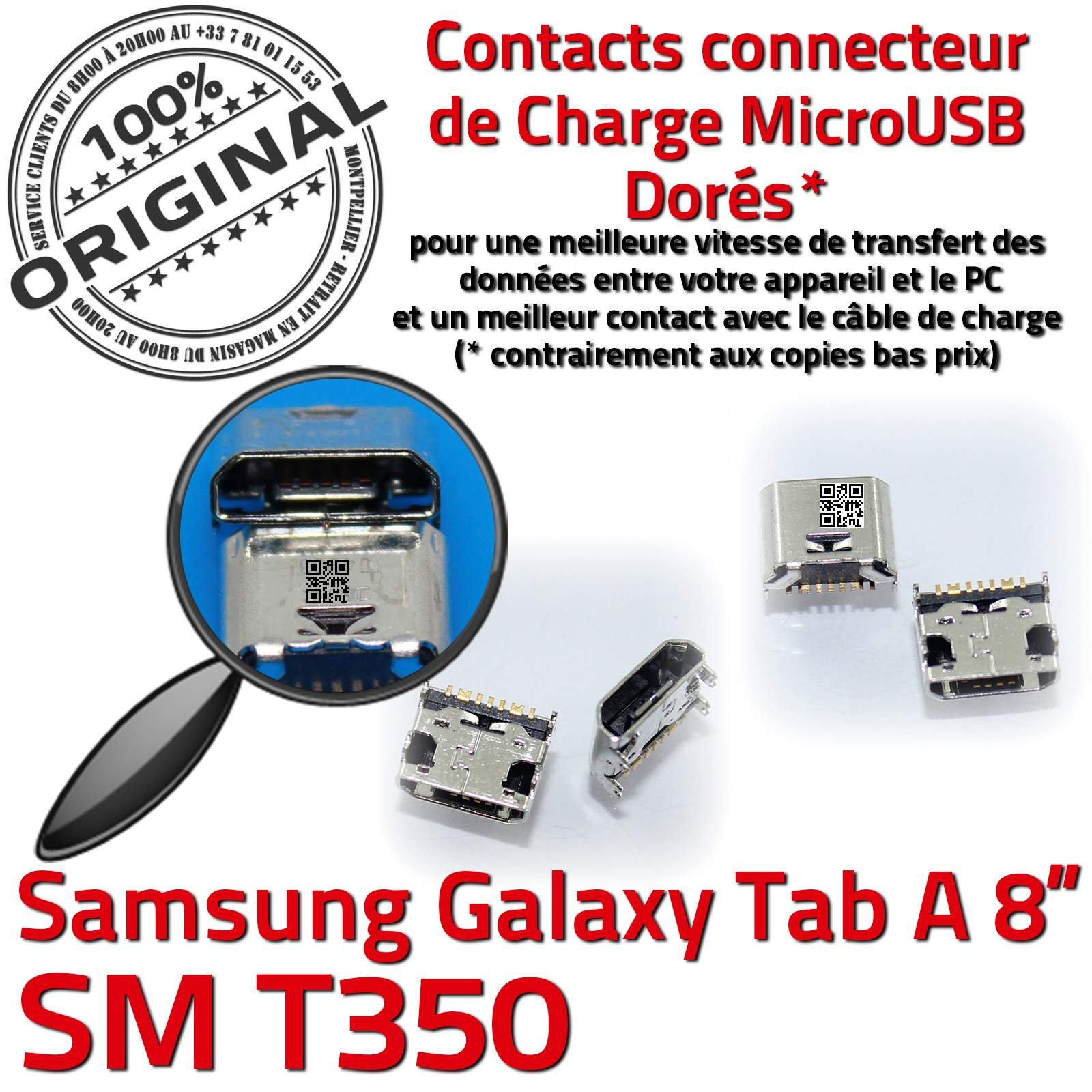 ORIGINAL Samsung Galaxy TAB A SM T350 Connecteur de charge à souder Micro USB Pins Dorés Dock Prise Connector Chargeur 8 inch