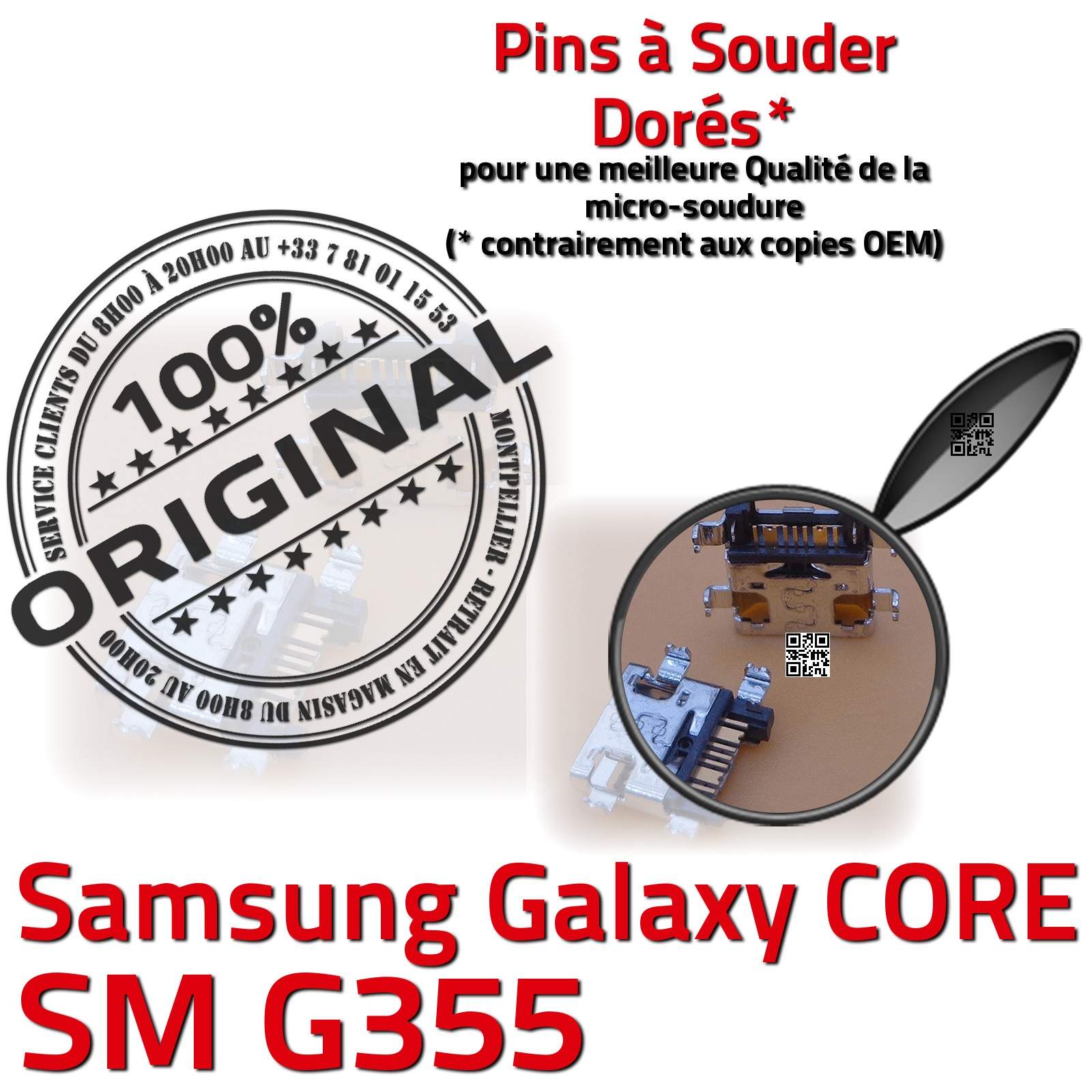 ORIGINAL Samsung Galaxy Core 2 SM G355 Connecteur de charge à souder PORT USB