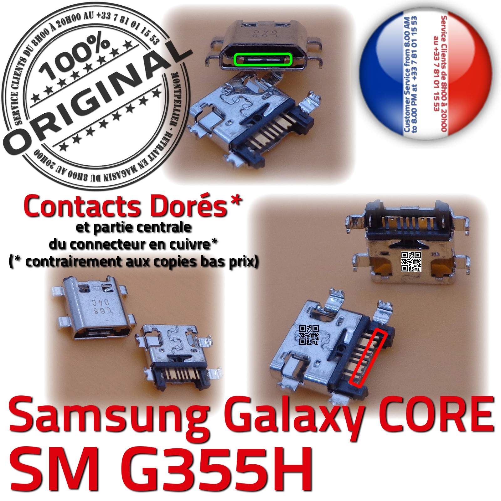 Samsung Galaxy Core 2 SM-G355H Prise de charge PORT Micro USB Qualité ORIGINAL à souder Pins Dorés Dock Fiche Connector Chargeur