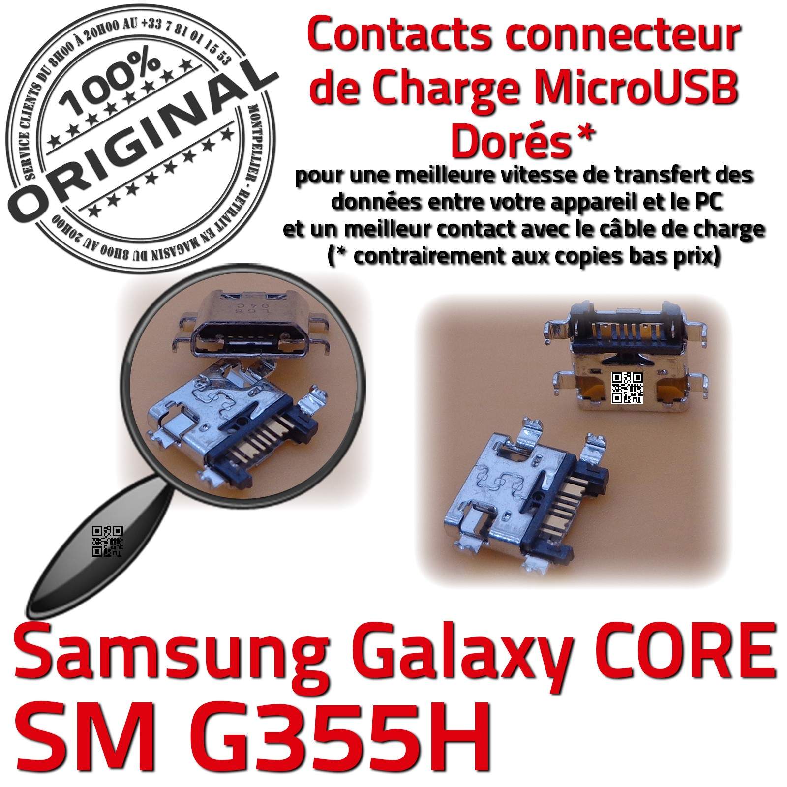 Samsung Galaxy Core 2 SM-G355H Prise de charge PORT Micro USB Qualité ORIGINAL à souder Pins Dorés Dock Fiche Connector Chargeur