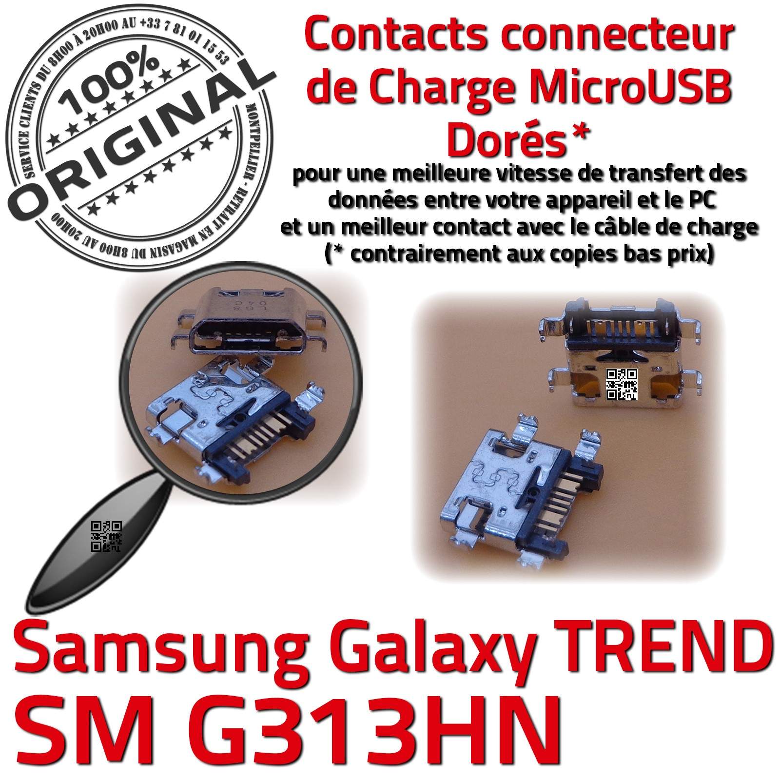 Samsung Galaxy TAB3 SM-T113 Prise de charge MicroUSB Qualité ORIGINAL à  souder Pins Dorés Dock Fiche Connector Chargeur SLOT