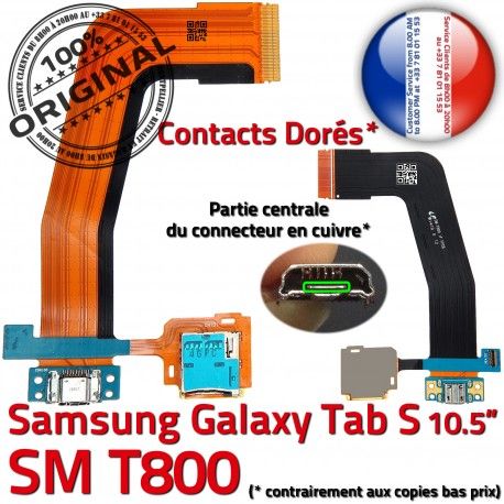 Samsung Galaxy TAB S SM-T800 Ch Chargeur Port Prise Mémoire Qualité Charge Micro Nappe Connecteur USB TAB-S Doré Lecteur de SD ORIGINAL
