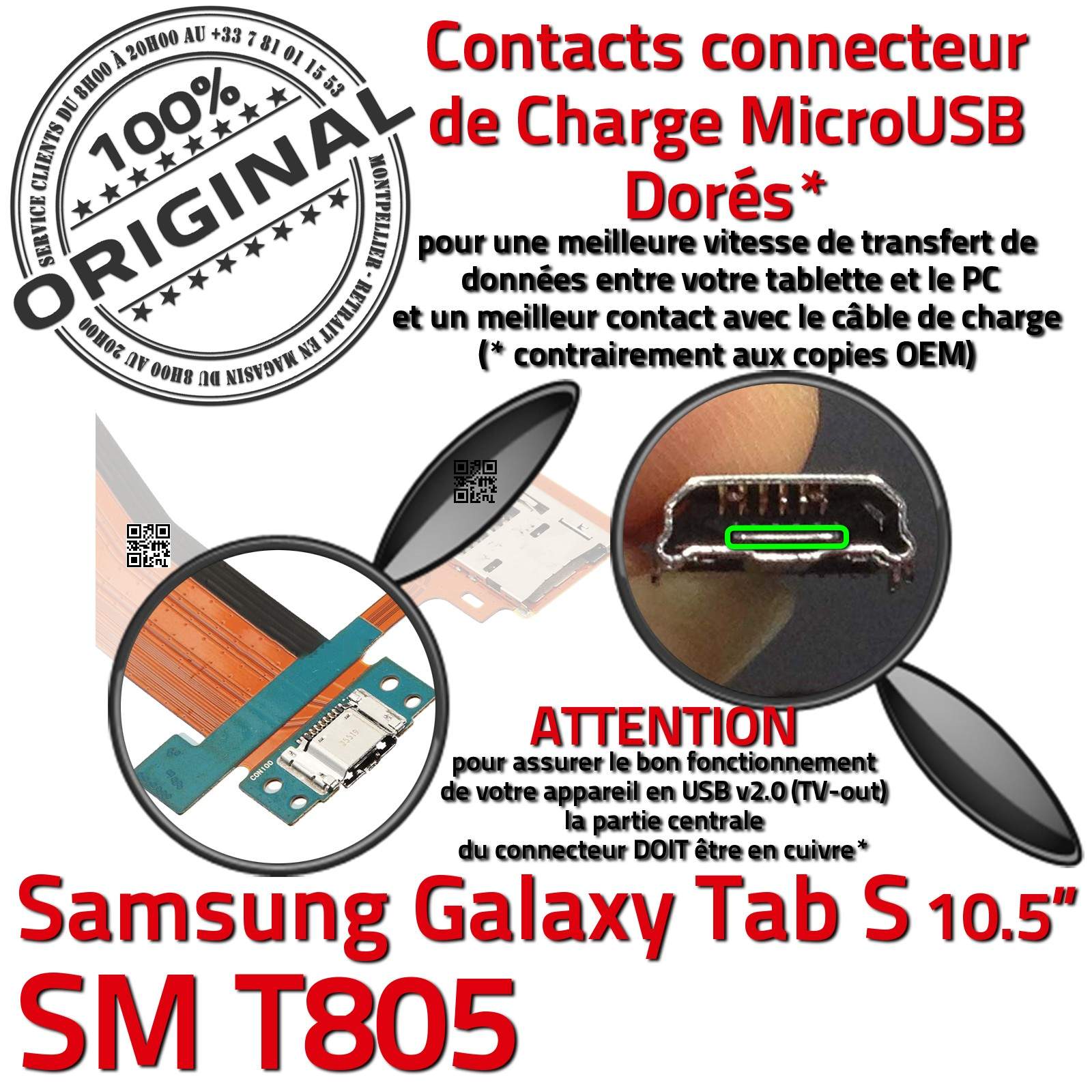 Remplacement Cable Jack Flex Démontage Carte Mère Prise Chargeur Réparation Port Micro USB Qualité SLOT Emplacement Mémoire SD Changement Lecteur Connecteur d'Origine Nappe OFFICIELLE de Charge SAMSUNG Galaxy TAB-S SM T805,TAB S SM-T805 Tablette