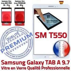 Blanc Qualité TAB PREMIUM Blanche Verre Précollé Prémonté Adhésif SM-T550 T550 TAB-A Complet Écran A Samsung Galaxy Complète SM Tactile Vitre