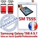 Galaxy TAB-A SM T555 Blanche Complète Tactile Adhésif PREMIUM Vitre Verre A Complet Qualité Samsung TAB SM-T555 Blanc Écran Précollé Prémonté