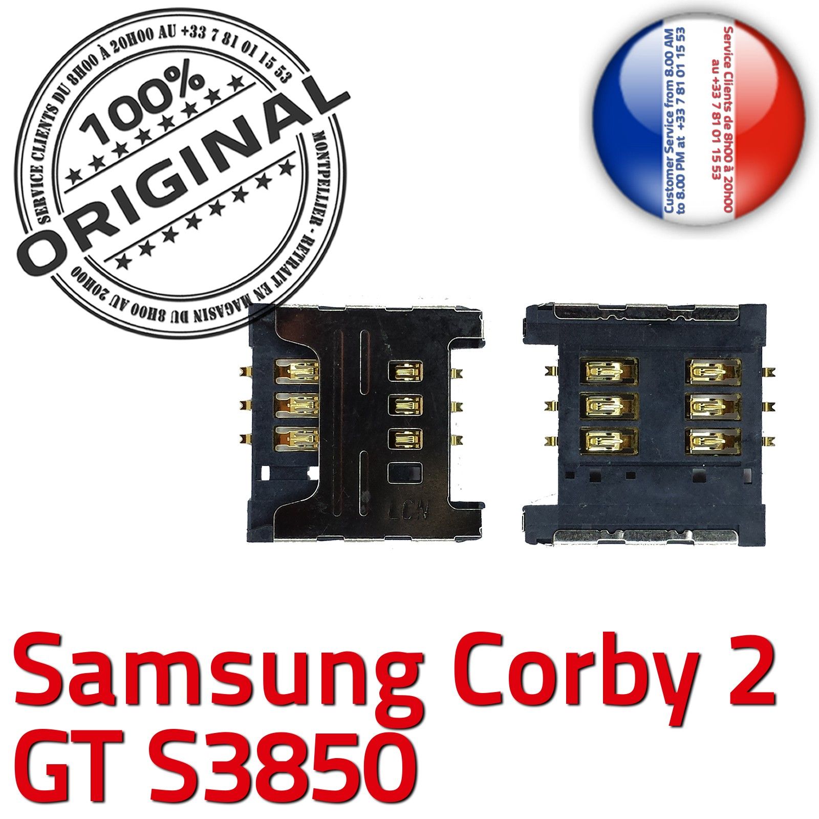 ORIGINAL Samsung Corby 2 GT s3850 Lecteur Carte SIM à souder Connecteur Contacts Dorés Reader Prise Connector SLOT Pins OR Card