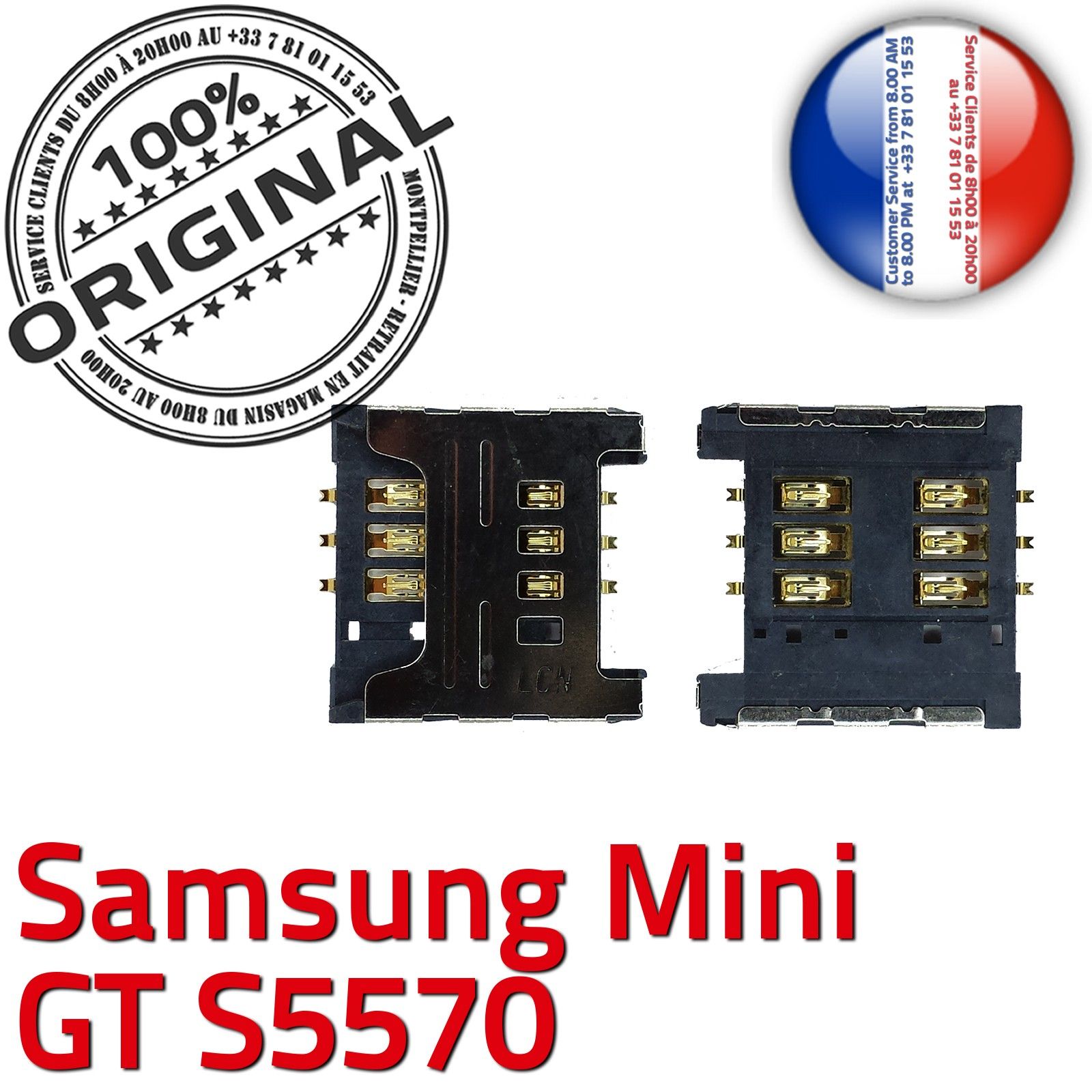 ORIGINAL Samsung Galaxy Mini GT s5570 Lecteur Carte SIM à souder Connecteur Contacts Dorés Reader Connector SLOT Pins OR Card