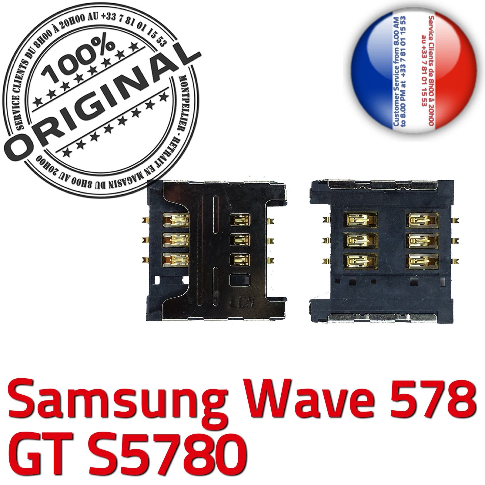 ORIGINAL Samsung Wave 578 GT s5780 Lecteur Carte SIM à souder Connecteur Contacts Dorés Reader Prise Connector SLOT Pins OR Card