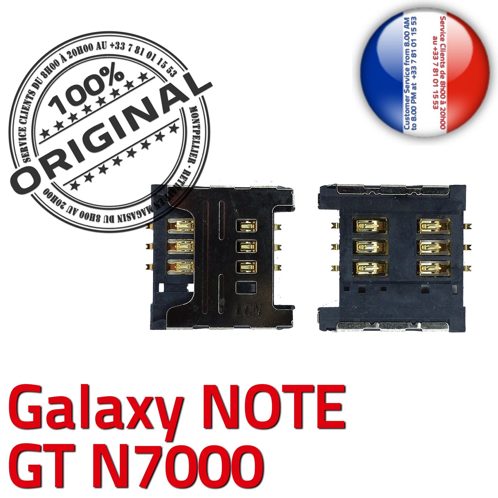 ORIGINAL Samsung Galaxy Note GT N7000 Lecteur Carte SIM à souder Connecteur Contacts Dorés Reader Connector SLOT Pins Card