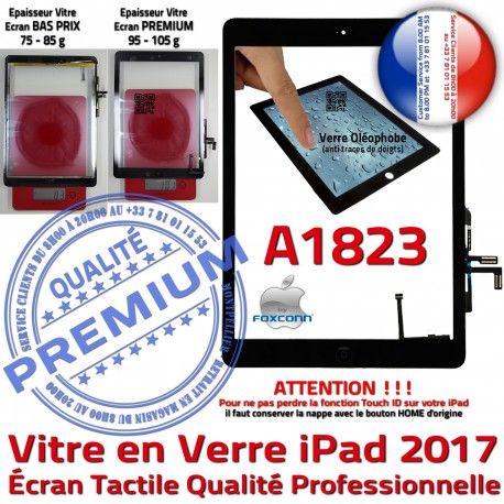 iPad AIR A1823 Noir Adhésif Tactile Verre HOME Nappe Caméra IC Oléophobe Monté Tablette Fixation Vitre Réparation Qualité Ecran