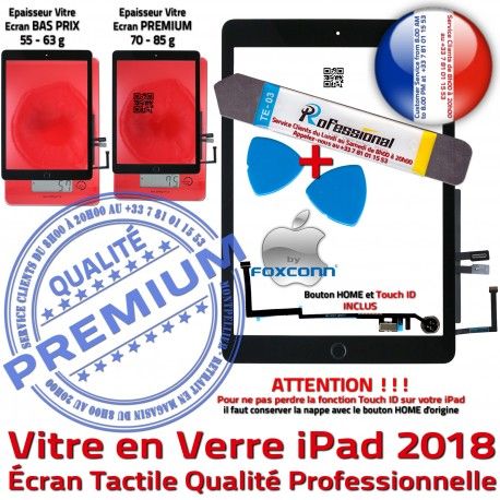 PACK iPad 2018 9.7 inch N Tactile Réparation Adhésif Qualité Vitre PREMIUM Nappe Noire Precollé Bouton Oléophobe Démontage Verre HOME KIT Outil