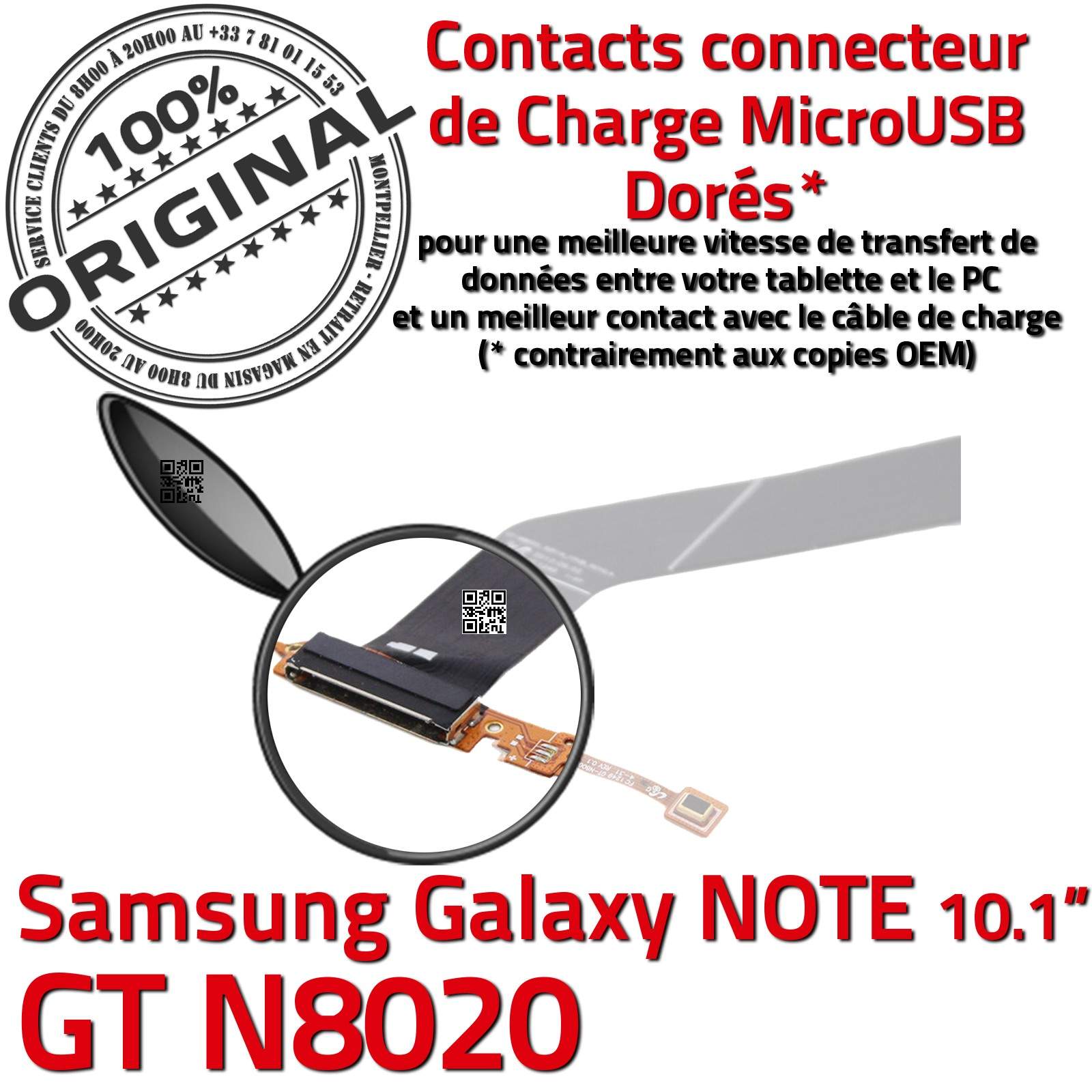 NOTE GT-N8020 Connecteur d'Origine Tablette Cable Jack Flex Microphone Synchronisation PC Réparation SAMSUNG Galaxy Remplacement Micro-USB Port Micro USB Changement Démontage Prise Chargeur Carte Mère Nappe OFFICIELLE de Charge 2 GT N8020 Qualité