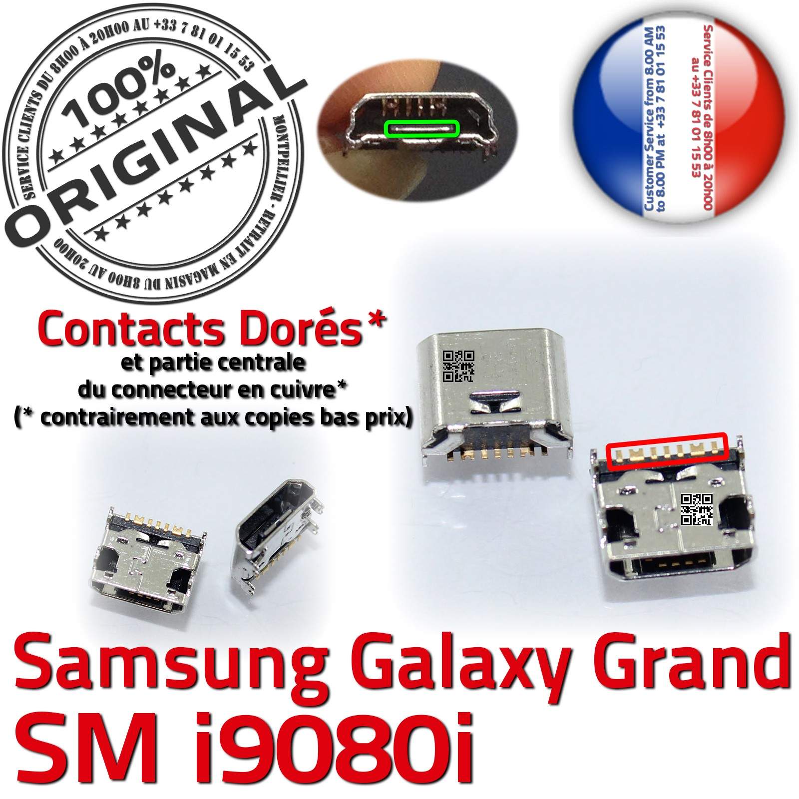 ORIGINAL Samsung Galaxy Grand GT i9080i Connecteur de charge à souder Micro USB Pins Dorés Dock Prise Connector Chargeur Qualité