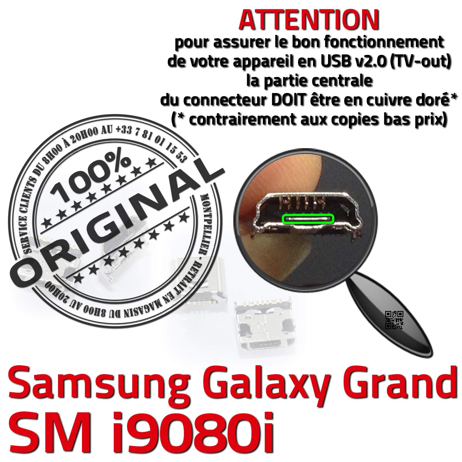 Samsung Galaxy Grand GT i9080i GT-i9080i Connecteur de Charge à souder Soudure Carte Mère Prise Chargeur Contacts Qualité Démontage Smartphone Réparation Changement micro-soudure Pins Changer Jack Connexion Câble Téléphone Remplacement PORT Micro USB