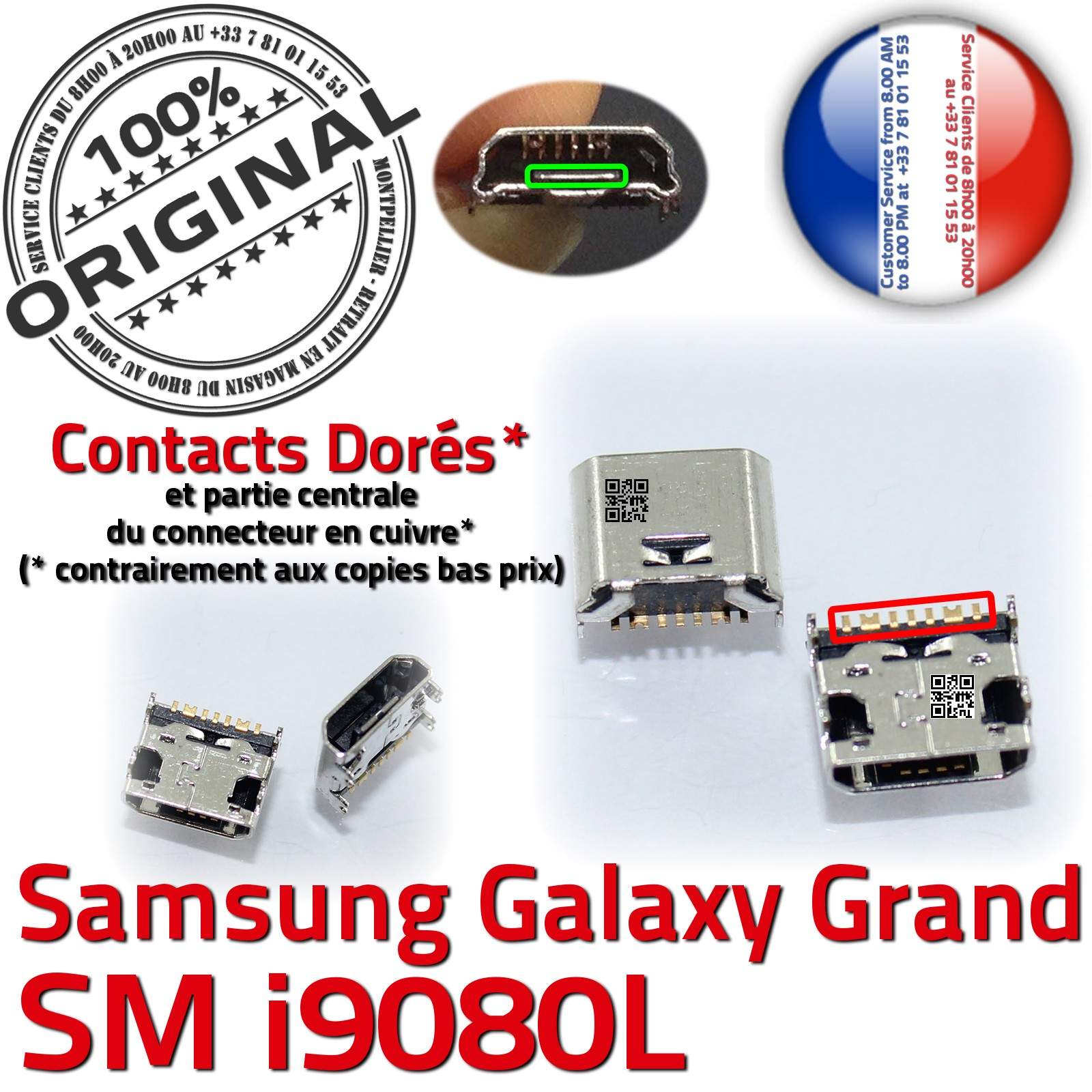 ORIGINAL Samsung Galaxy Grand GT i9080L Connecteur de charge à souder Micro USB Pins Dorés Dock Prise Connector Chargeur Qualité