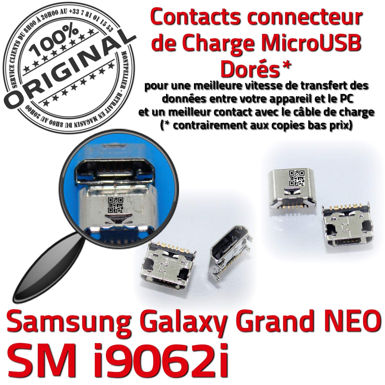 ORIGINAL Samsung Galaxy Grand NEO GT i9062i Connecteur charge à souder Micro USB Pin Doré Dock Prise Connector Chargeur Qualité