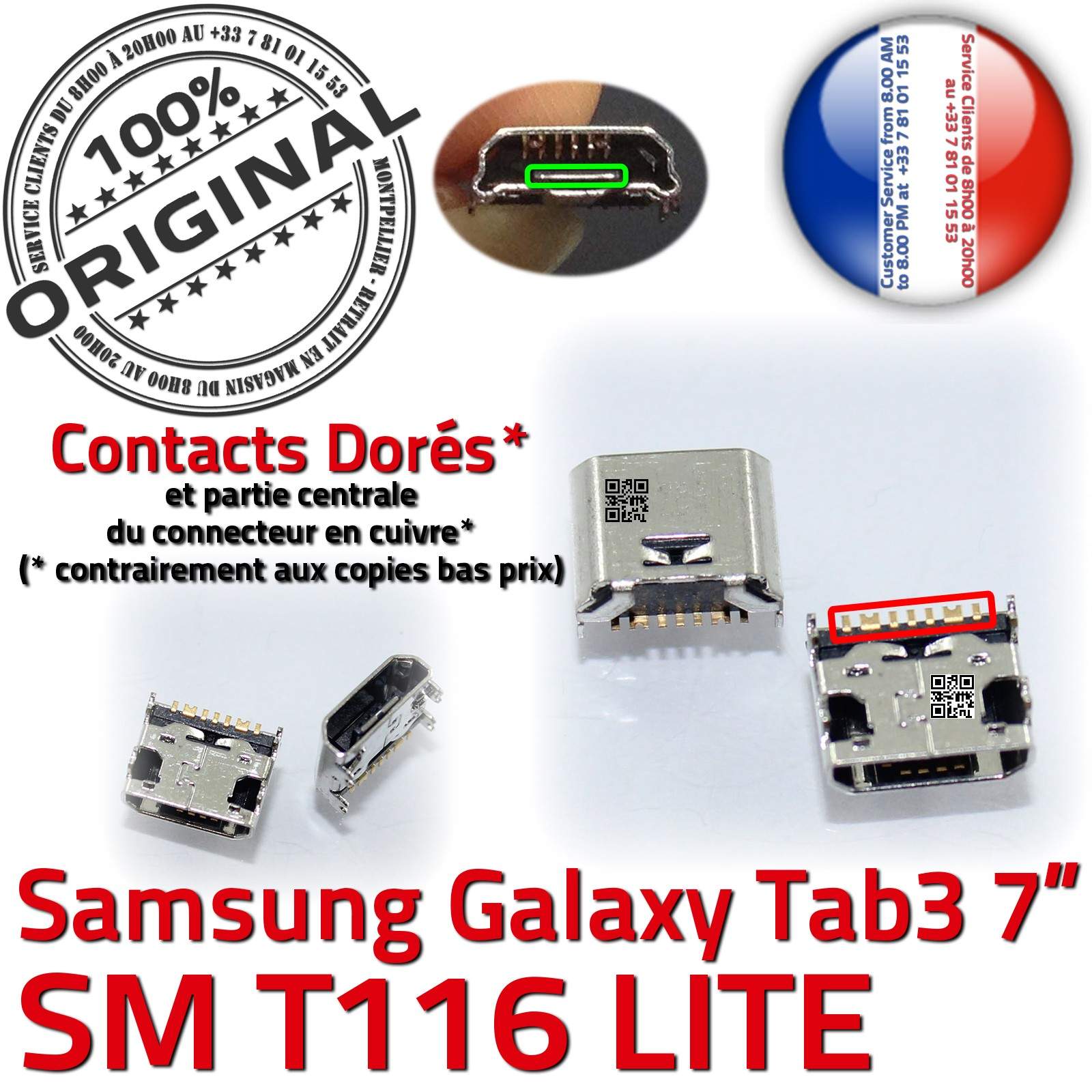 ORIGINAL Samsung Galaxy TAB 3 SM T116 Connecteur de charge à souder Micro USB Pins Dorés Dock Prise Connector Chargeur 7 inch