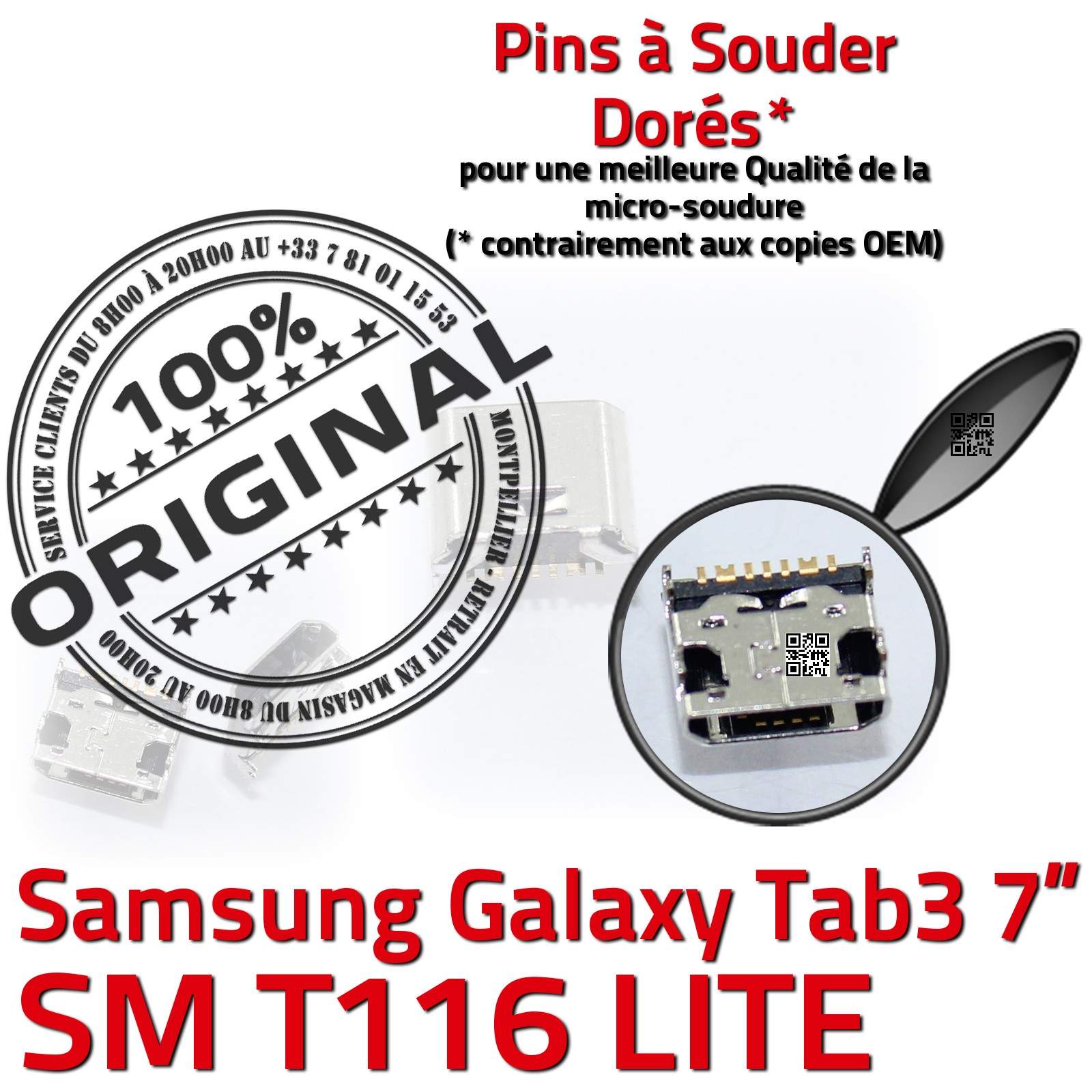 ORIGINAL Samsung Galaxy TAB 3 SM T116 Connecteur de charge à souder Micro USB