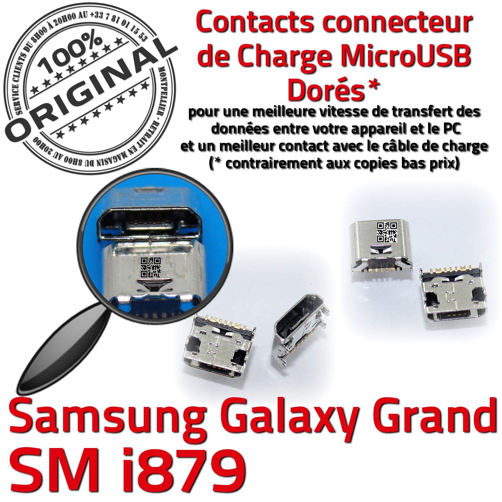 ORIGINAL Samsung Galaxy Grand GT i879 Connecteur de charge à souder Micro USB Pins Dorés Dock Prise Connector Chargeur Qualité