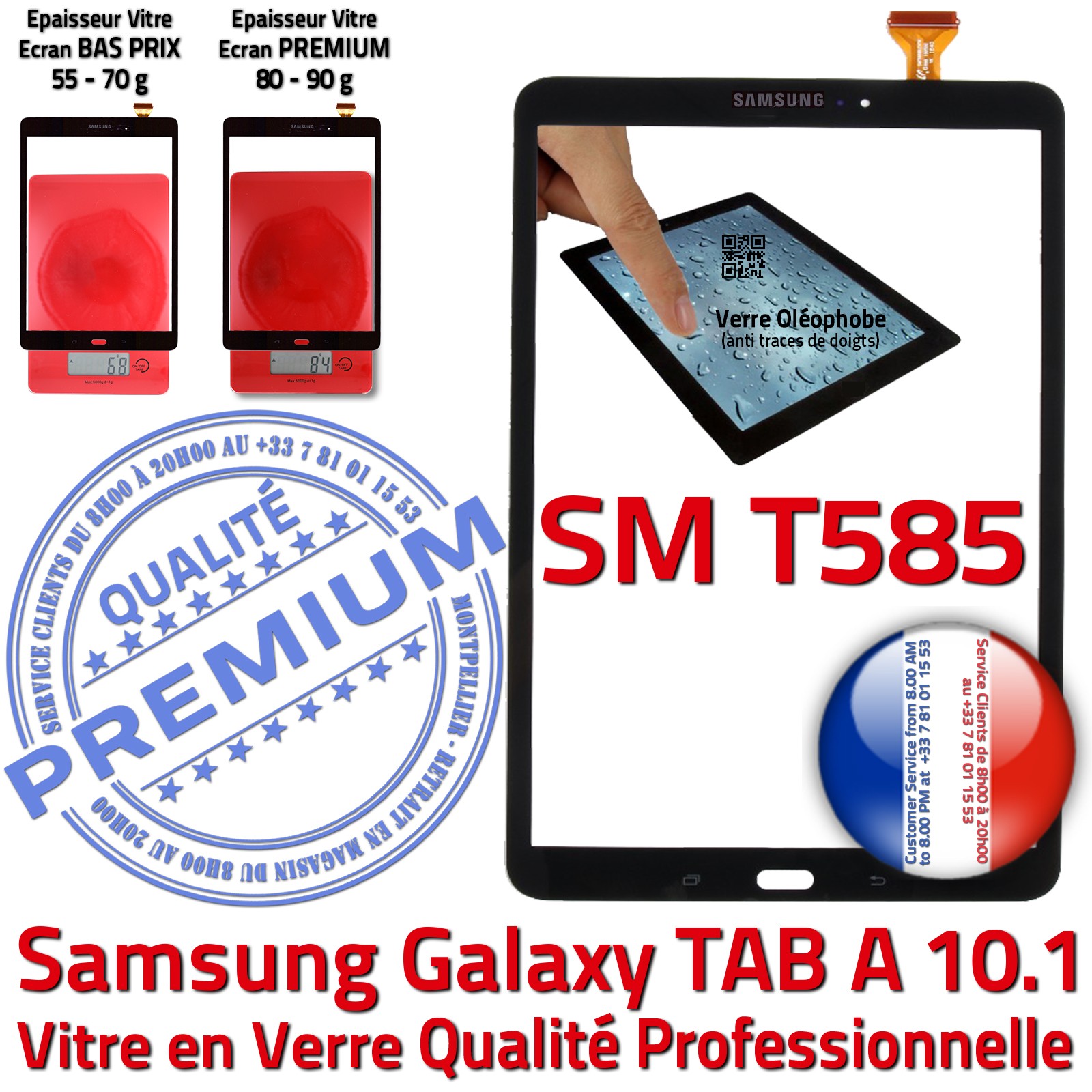 Vitre Tactile Noire Galaxy TAB-A6 2016 SM-T585 10.1 inch Résistante aux Chocs en Verre Ecran Noir Qualité Supérieure PREMIUM