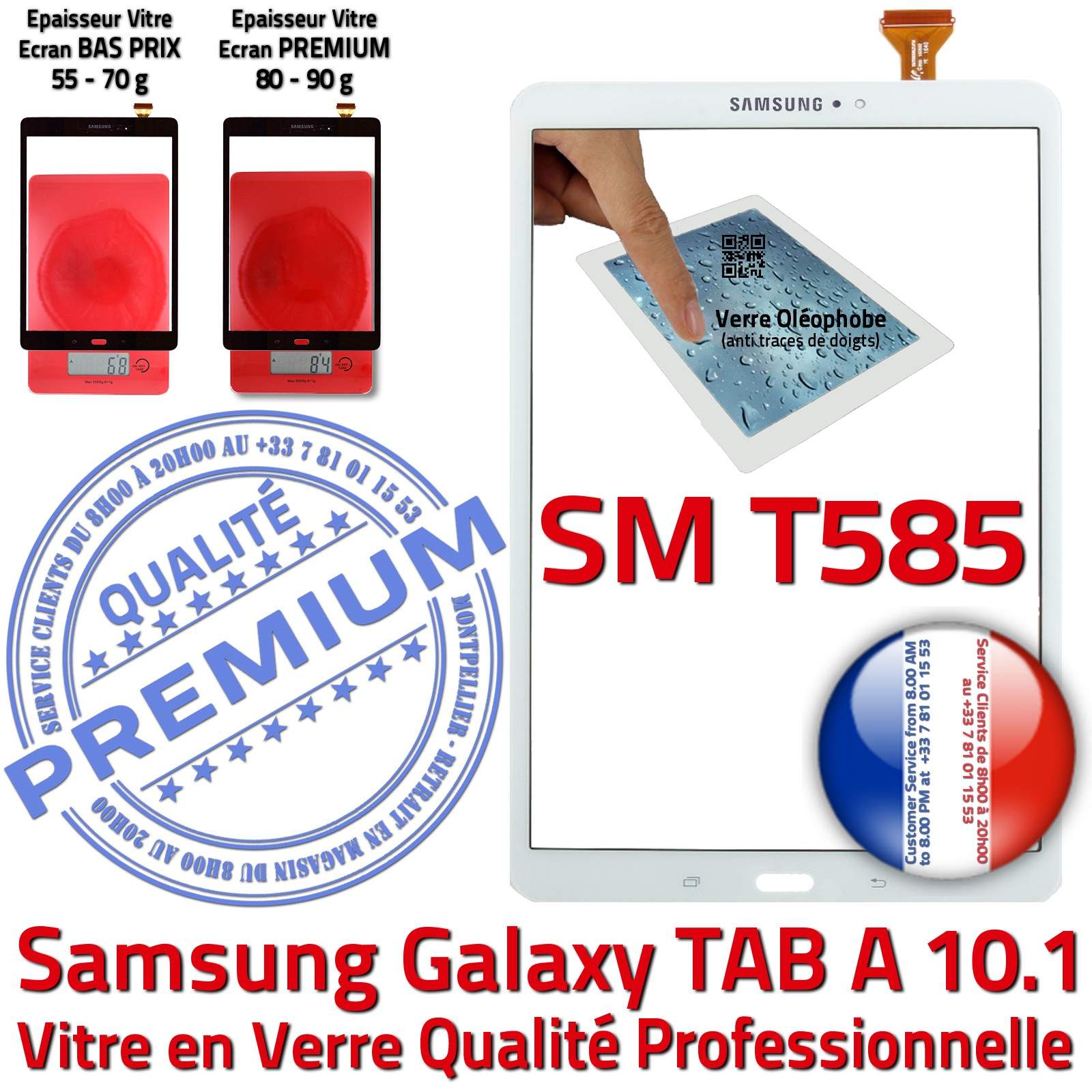 Vitre Tactile Blanche Galaxy TAB-A6 2016 SM-T585 10.1 inch Résistante aux Chocs Verre Ecran Blanc Qualité Supérieure PREMIUM