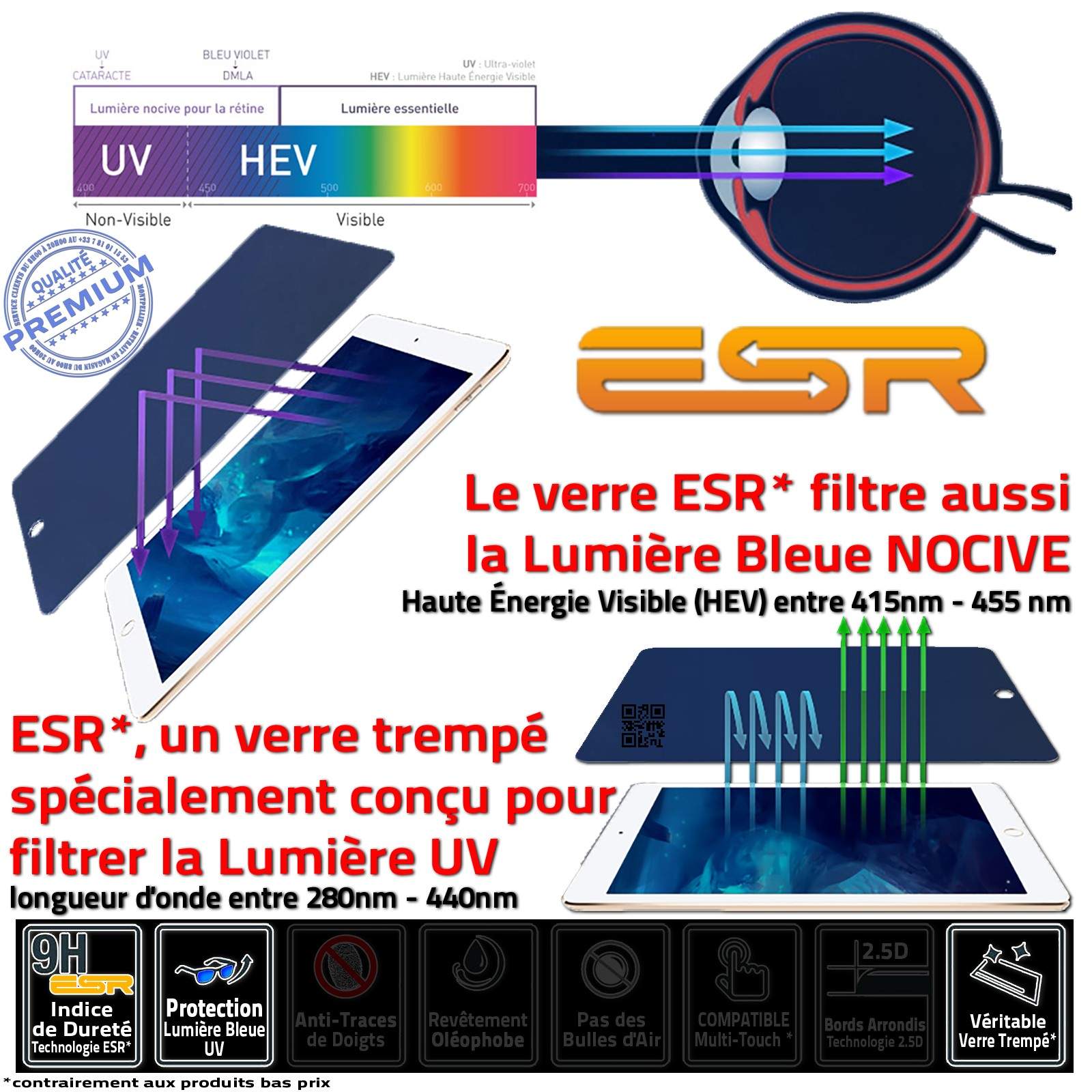 iPad 2019 A2200 Verre ESR Trempé Film Protecteur Oléophobe Résistant Choc Rayure