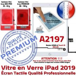 iPad 2019 Qualité HOME Ecran Tactile Réparation Blanc Nappe Monté Tablette Fixation A2197 Vitre Caméra Oléophobe Verre Adhésif