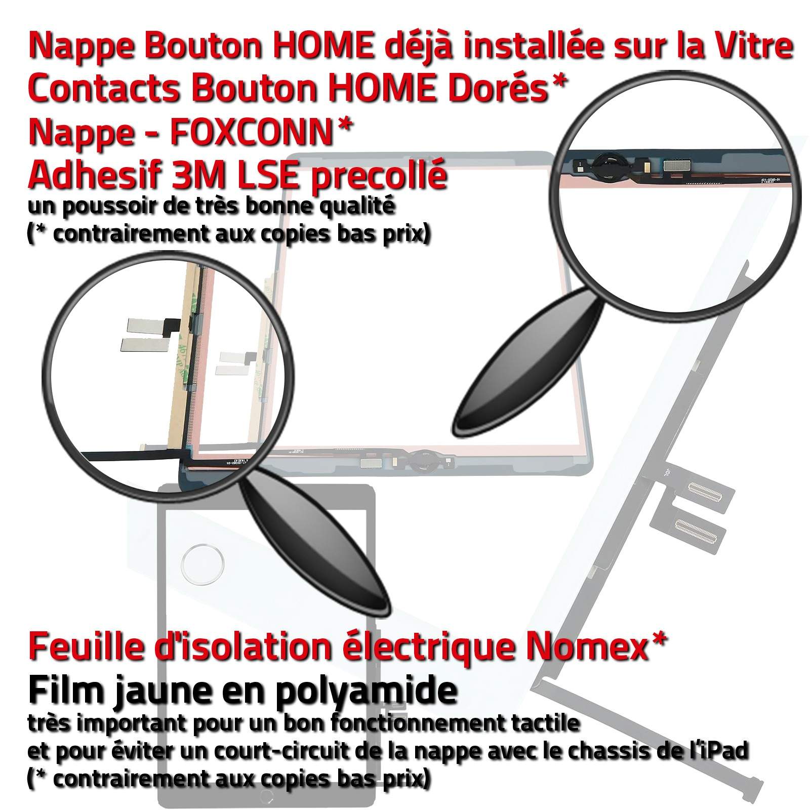 Vitre Tactile iPad 2019 Noir Ecran Assemblé Nappe Bouton HOME Adhésif Prémonté