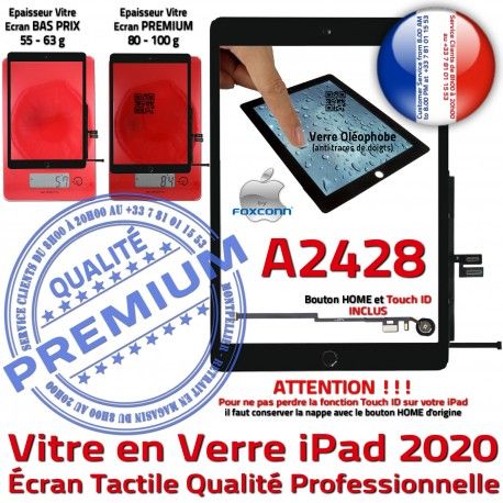 iPad 2020 A2428 Noir Verre Nappe Tactile Oléophobe IC Adhésif Vitre Caméra Fixation Monté Réparation Ecran Tablette Qualité HOME