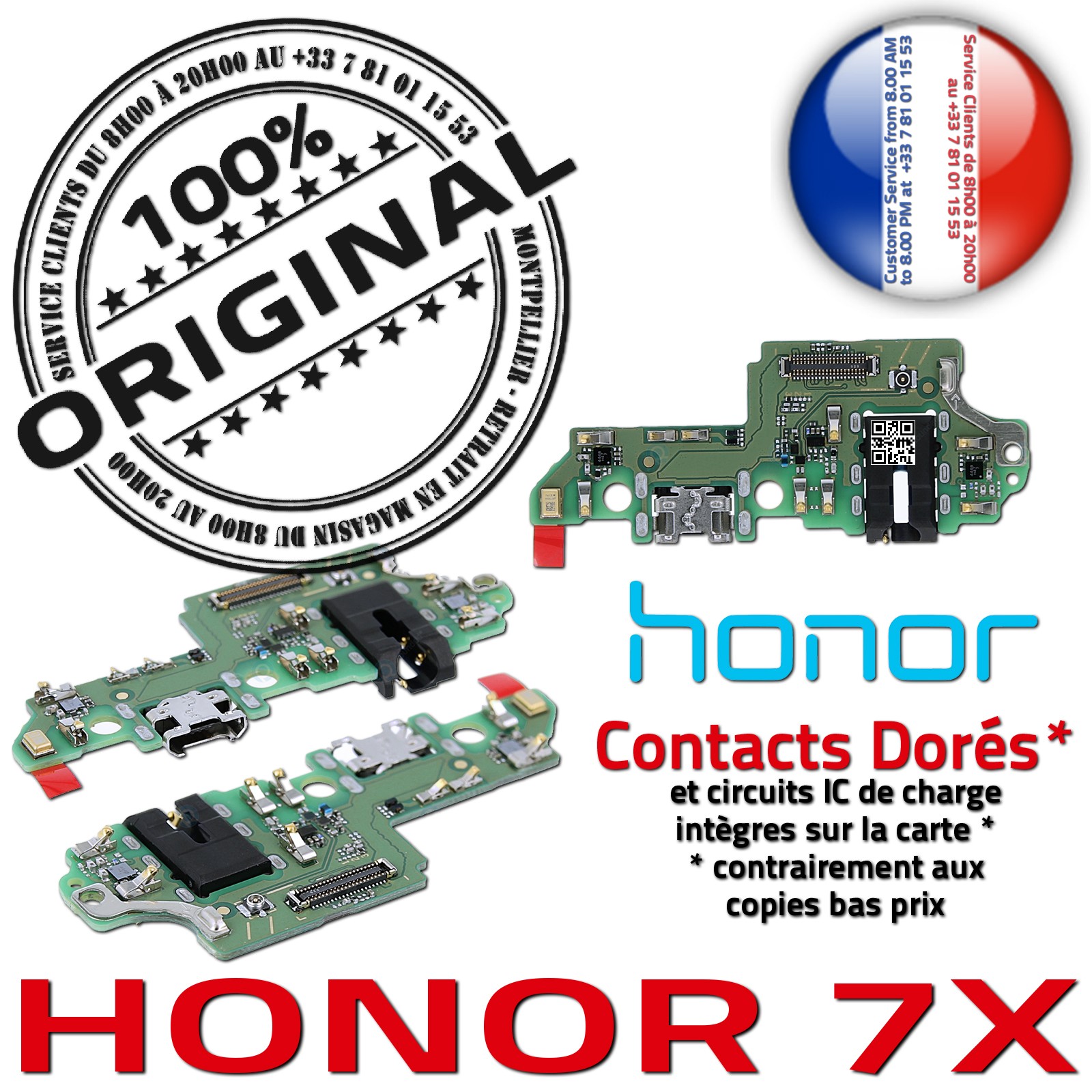 Honor 7X Connecteur de Charge ORIGINAL Prise Chargeur Micro USB Nappe OFFICIELLE Qualité Microphone Antenne RESEAU Câble JACK