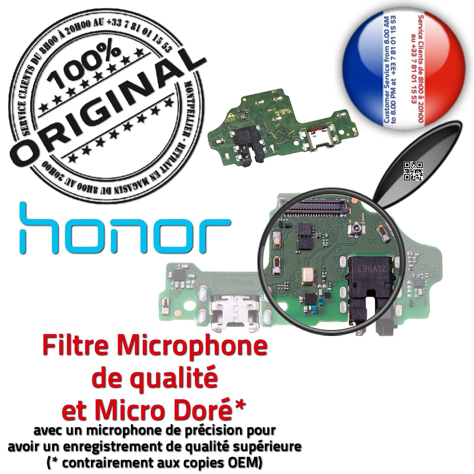 Téléphone Huawei Honor 8X ORIGINAL Connecteur Antenne SMA Nappe Chargeur USB