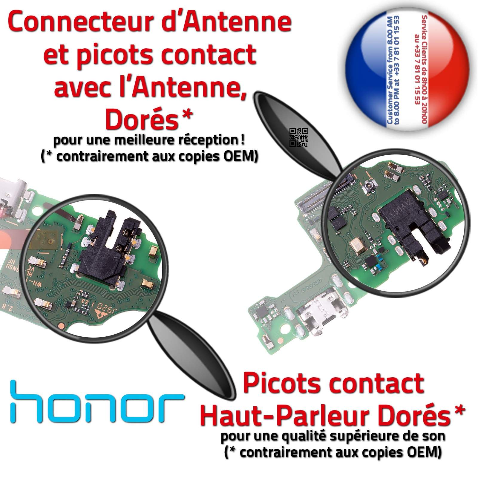 Honor 8X PORT Chargeur ORIGINAL Téléphone Prise Charge USB Nappe Micro OFFICIELLE Qualité Microphone Antenne RESEAU Câble JACK