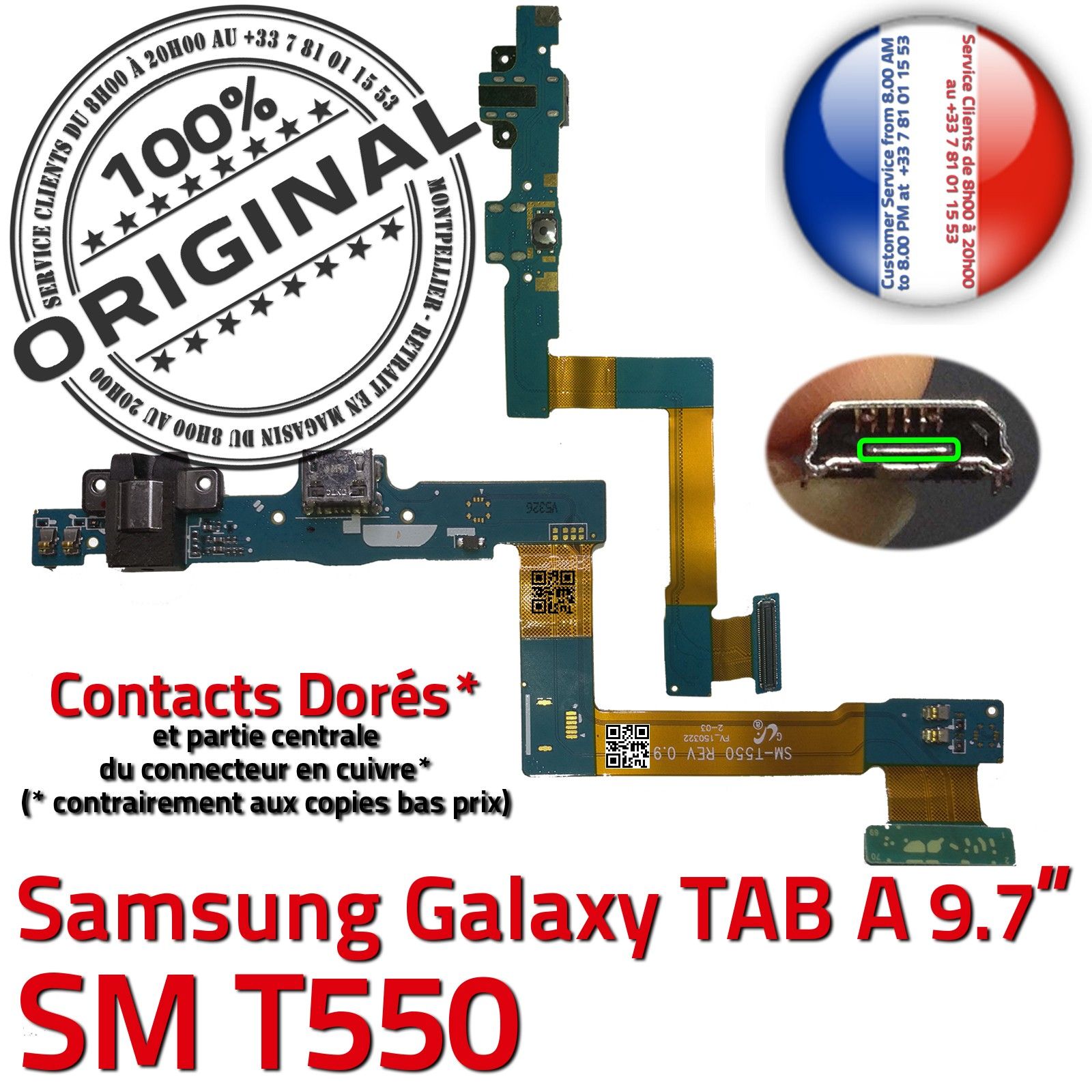 TAB A SM T550 ORIGINAL Samsung Galaxy Connecteur de Charge Chargeur MicroUSB Nappe OFFICIELLE Qualité Contact Doré Réparation
