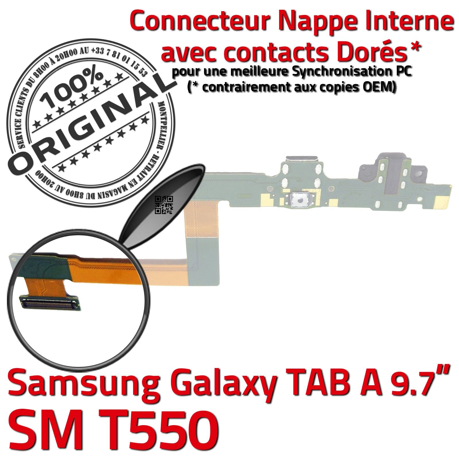 ORIGINAL Samsung Galaxy TAB A SM T550 Connecteur de Charge Chargeur MicroUSB Nappe OFFICIELLE Qualité Contact Doré Réparation