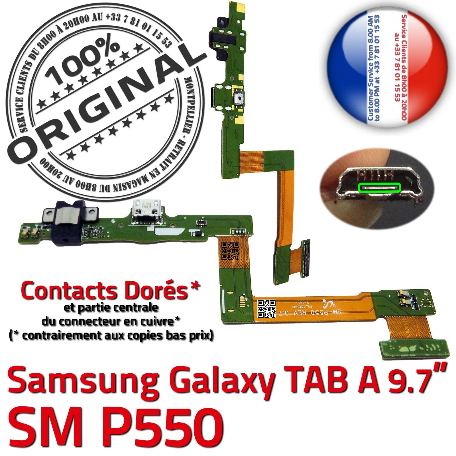 ORIGINAL Samsung Galaxy TAB A SM P550 Connecteur de Charge Chargeur MicroUSB Nappe OFFICIELLE Qualité Contact Doré Réparation