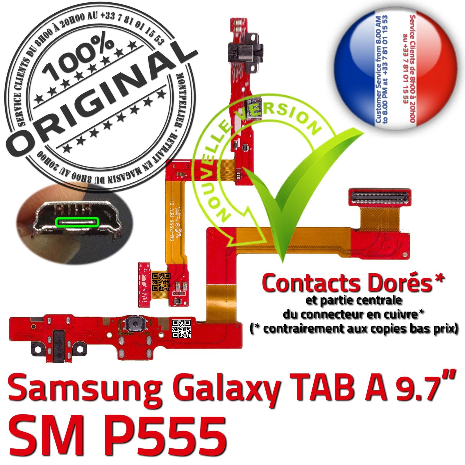 ORIGINAL Samsung Galaxy TAB A SM P555 Connecteur de Charge Chargeur MicroUSB Nappe OFFICIELLE Qualité Contact Doré Réparation