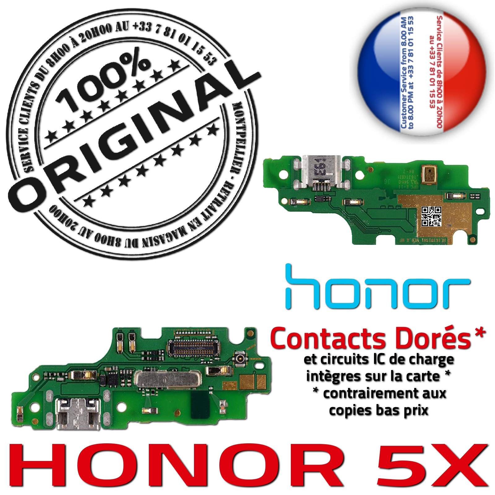 Honor 5X Connecteur Chargeur ORIGINAL Téléphone Huawei Prise Charge PORT USB Nappe OFFICIELLE Qualité Microphone Antenne RESEAU