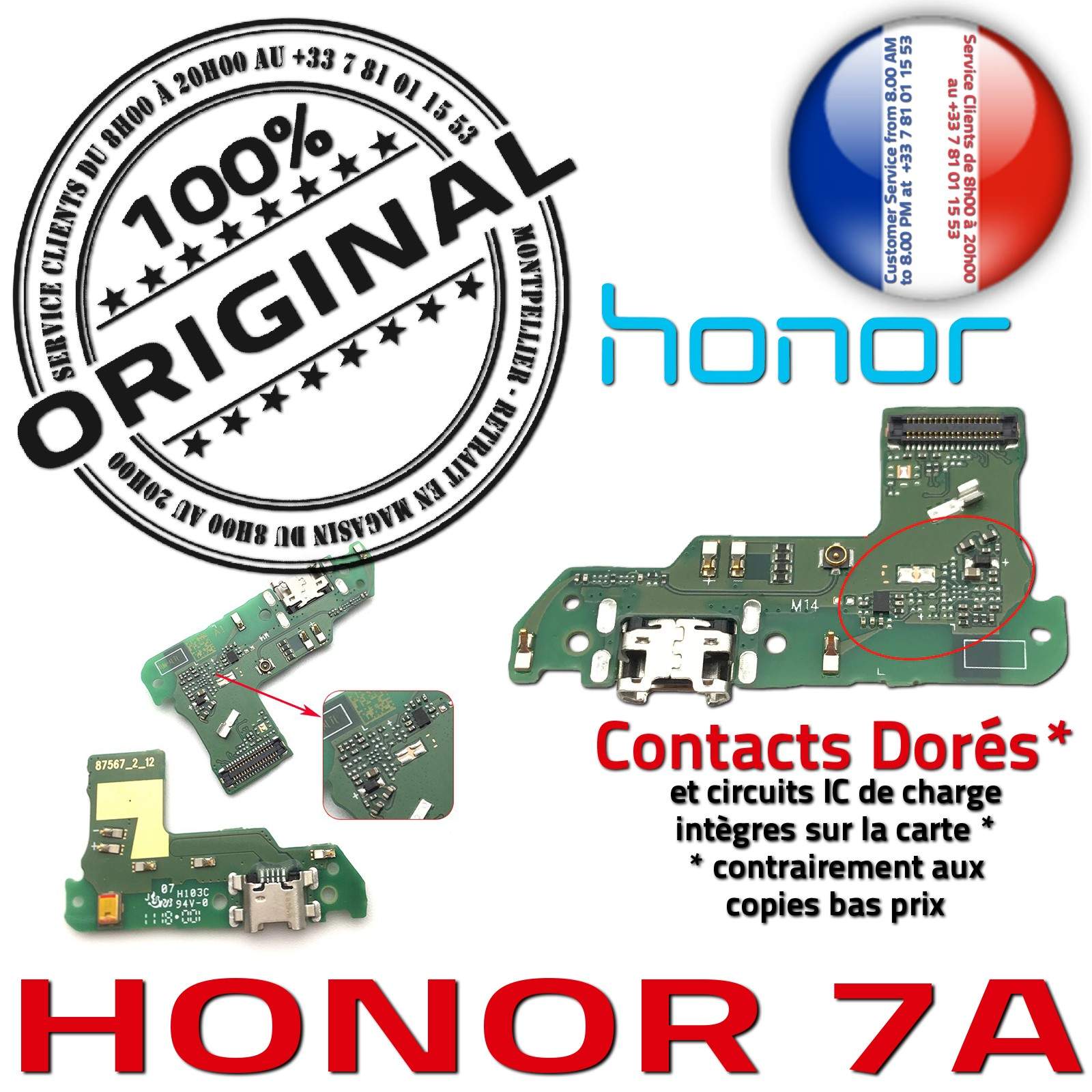 ORIGINAL Honor 7A Connecteur de Charge Prise Chargeur Micro USB Nappe OFFICIELLE Qualité Microphone Antenne RESEAU Câble JACK