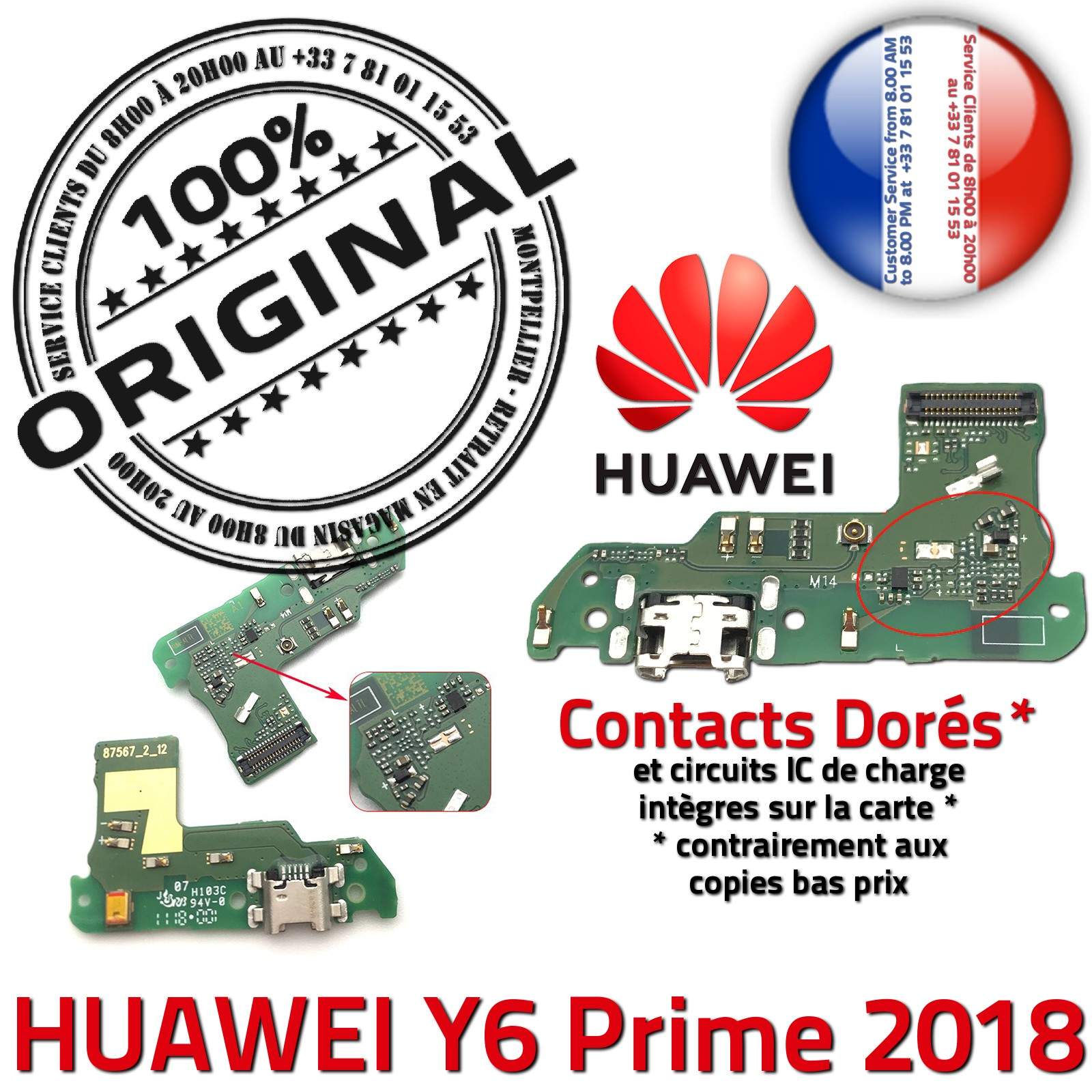 Huawei Y6 Prime 2018 Connecteur de Charge ORIGINAL Prise Chargeur PORT Micro USB Nappe Microphone Antenne RESEAU Câble JACK